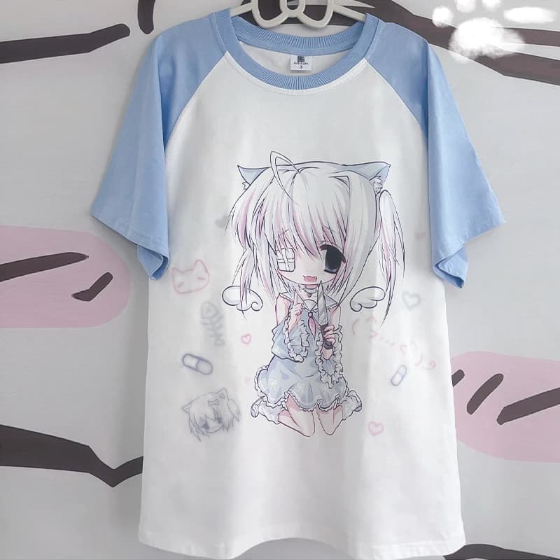 Y2k T Shirts Short Sleeve Women's Subculture Cartoon Print Tops Japanese New Casual Kawaii Harajuku Pulovers Summer Tees