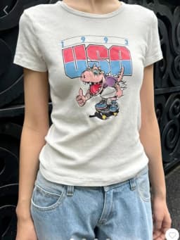 Dinosaur Print Slim T-shirt Woman Summer O-Neck Cotton Short Sleeve Tee American Vintage Streetwear Harajuku Cartoon Tshirt Y2k