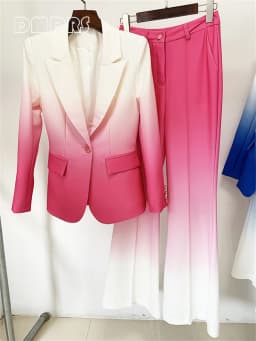 DMDRS | Gradient Green Slim Fitting Women Suit Set 2 Pieces Spring Blazer Pants Chic Women's Formal Suits Fashionable Outfit