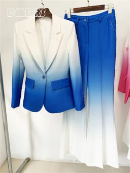 DMDRS | Gradient Green Slim Fitting Women Suit Set 2 Pieces Spring Blazer Pants Chic Women's Formal Suits Fashionable Outfit