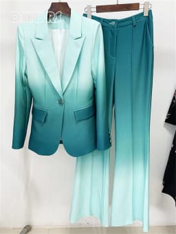 DMDRS | Gradient Green Slim Fitting Women Suit Set 2 Pieces Spring Blazer Pants Chic Women's Formal Suits Fashionable Outfit