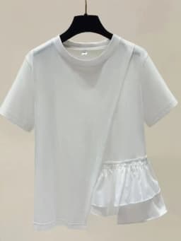 Summer Short Sleeve Tshirts Women Ruffles Patchwork Asymmetrical Fashion T Shirts High Street Casual All-match Ladies Tops