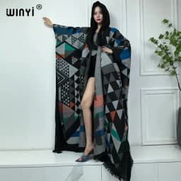 WINYI Africa Winter dress outfits Women high quality Coat Loose Thick Warm Female kaftan Coat poncho dress Hooded mop coat Abaya
