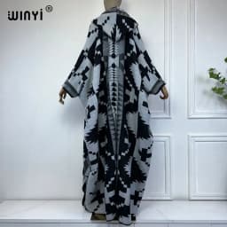 WINYI Africa Winter dress outfits Women high quality Coat Loose Thick Warm Female kaftan Coat poncho dress Hooded mop coat Abaya