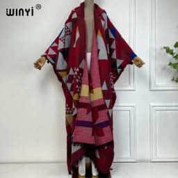 WINYI Africa Winter dress outfits Women high quality Coat Loose Thick Warm Female kaftan Coat poncho dress Hooded mop coat Abaya