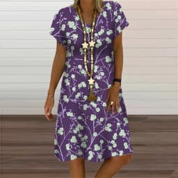 6XL Plus Size Dresses Women V-Neck Short Sleeve Floral Print A-Line Dress Casual Summer Retro Pullover Ladies Clothing Sundress