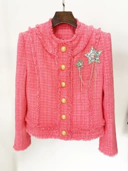 HIGH STREET Newest 2026 Runway Designer Fashion Women's Diamonds Rhinestone Beaded Tassel Tweed Jacket
