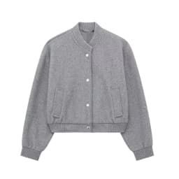 HH Women Cropped Bomber Jacket Female Autumn Casual Button Down Coat with Pockets Women's Fashion Long Sleeve Outerwear