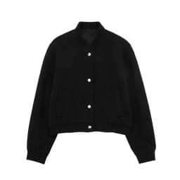 HH Women Cropped Bomber Jacket Female Autumn Casual Button Down Coat with Pockets Women's Fashion Long Sleeve Outerwear