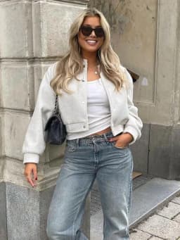HH Women Cropped Bomber Jacket Female Autumn Casual Button Down Coat with Pockets Women's Fashion Long Sleeve Outerwear