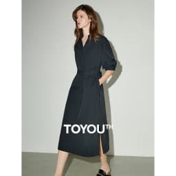 TOYOUTH Women Shirt Dress 2024 Summer New V Turn Down Collar Half Lantern Sleeve Jacquard A-line Midi Dress With Waist Belt