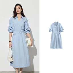 TOYOUTH Women Shirt Dress 2024 Summer New V Turn Down Collar Half Lantern Sleeve Jacquard A-line Midi Dress With Waist Belt