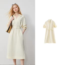 TOYOUTH Women Shirt Dress 2024 Summer New V Turn Down Collar Half Lantern Sleeve Jacquard A-line Midi Dress With Waist Belt