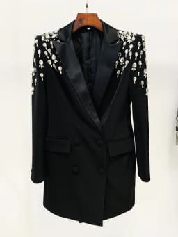 HIGH STREET Newest 2026 Designer Jacket Women's Double Breasted Rhinestone Diamonds Beaded Long Blazer Dress