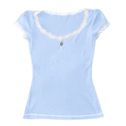 Women's Summer Solid Color Tops Short Sleeve Sweet Elegant Lace Trim Round Neck Slim Fit Daily T-Shirt
