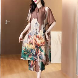 2024 Summer Floral Vintage Beach Suit P Loose Print Chiffon Casual Suit Pants Women Elegant Bodycon Party Vestidos