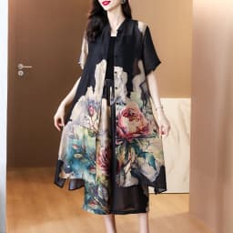 2024 Summer Floral Vintage Beach Suit P Loose Print Chiffon Casual Suit Pants Women Elegant Bodycon Party Vestidos