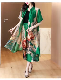 2024 Summer Floral Vintage Beach Suit P Loose Print Chiffon Casual Suit Pants Women Elegant Bodycon Party Vestidos