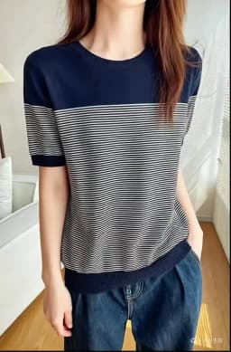Women's T-Shirt Summer 100% Cotton Sweater Short Sleeve Striped Knitted Round Neck Ladies Tops Loose Blouse Pullover Tees