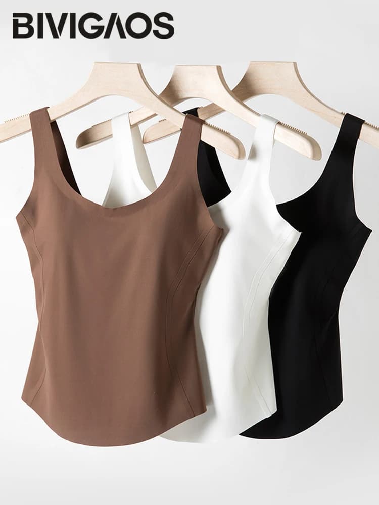BIVIGAOS Summer Seamless U-shaped Sports Vest Women Chest Pads Integrated Basic Camisole Underwear Casual Sexy Fitness Tank Top