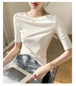Summer New Women Knitted Cotton Elegant Slash Neck Crop Tops Half Sleeve Slim Casual Temperament Cozy Undershirts Blouses