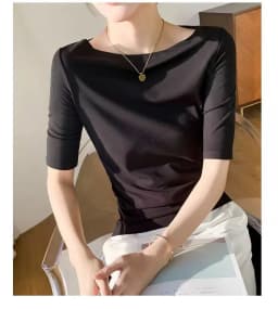 Summer New Women Knitted Cotton Elegant Slash Neck Crop Tops Half Sleeve Slim Casual Temperament Cozy Undershirts Blouses