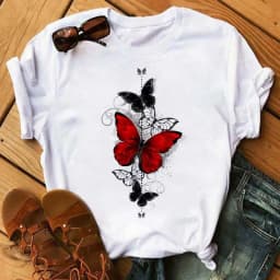 Women's Simple T-shirt Half Sleeve Colorful Flower Butterfly Art Feather Print Short Sleeve T-shirt Tops Oversized T Shirt