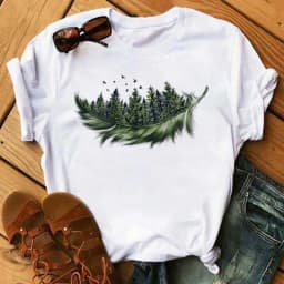 Women's Simple T-shirt Half Sleeve Colorful Flower Butterfly Art Feather Print Short Sleeve T-shirt Tops Oversized T Shirt