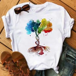 Women's Simple T-shirt Half Sleeve Colorful Flower Butterfly Art Feather Print Short Sleeve T-shirt Tops Oversized T Shirt
