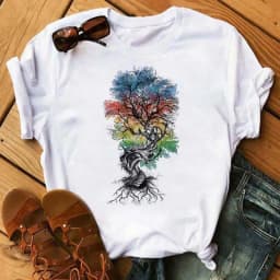 Women's Simple T-shirt Half Sleeve Colorful Flower Butterfly Art Feather Print Short Sleeve T-shirt Tops Oversized T Shirt