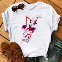 Women's Simple T-shirt Half Sleeve Colorful Flower Butterfly Art Feather Print Short Sleeve T-shirt Tops Oversized T Shirt