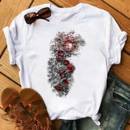 Women's Simple T-shirt Half Sleeve Colorful Flower Butterfly Art Feather Print Short Sleeve T-shirt Tops Oversized T Shirt