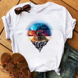 Women's Simple T-shirt Half Sleeve Colorful Flower Butterfly Art Feather Print Short Sleeve T-shirt Tops Oversized T Shirt