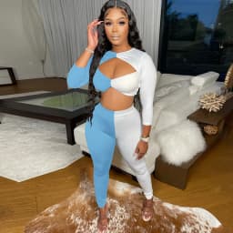 Color Block Patchwork Two Piece Set Women Cut Out Crop Top and Pants Leggings Club Outfits for Women Matching Sets Tracksuit