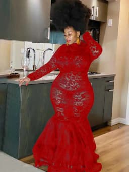 Lace Sleeve Evening Dresses Women Sexy and Elegant Mesh Hollow Package Hip Dress Night Club Party Autumn Long Dress Plus Size