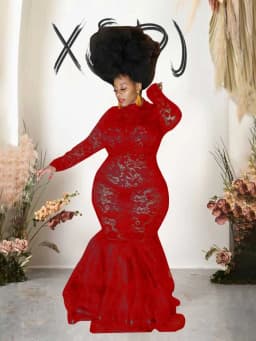 Lace Sleeve Evening Dresses Women Sexy and Elegant Mesh Hollow Package Hip Dress Night Club Party Autumn Long Dress Plus Size