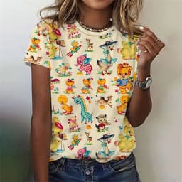3D Printed Cowboy Horse T-Shirt For Women Colorful Animal Graphic T Shirts Summer Loose Tees Short Sleeves Round Neck Tops