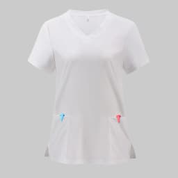 Solid V-Neck Scrub Top Elegant Micro Elasticity Uniform with Patch Pocket Split Short Sleeve Perfect for Women Nurses