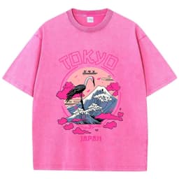 Vintage Womens Acid Wash T-Shirts Tokyo Harajuku Printing Tees Crewneck Cotton Oversized Short Sleeve Fashion Female Clothes
