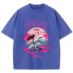 Vintage Womens Acid Wash T-Shirts Tokyo Harajuku Printing Tees Crewneck Cotton Oversized Short Sleeve Fashion Female Clothes