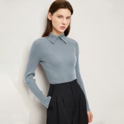 Amii Minimalism 2024 Sweater for Women Autumn New Office Lady Basic Lapel Striped Slim Knitted Tops Solid Trendy Blouse 12444058