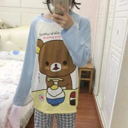 Japanese Kawaii Lolita T Shirts Cartoon Bear Print Loose T-shirt Women Aesthetic Harajuku Grunge O Neck Casual Long Sleeves Tops