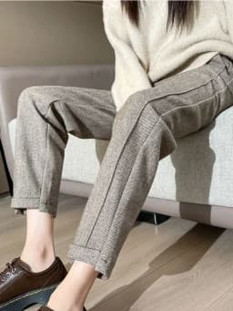 High-waisted Tweed Straight Pants 2024 Autumn/Winter New Women' S Pants Loose Casual Herringbone Warm Thickened Cropped Pants