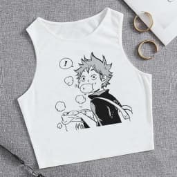 Fashion Vest Oya Oya Oya Haikyuu T Shirt Tank Top Kuroo Crop Top Tshirt Shirt Fly High Cropped Tees Karasuno T-shirt Tops Women