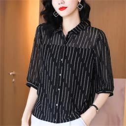 2024 Spring New High end Western style Seven Sleeve Chiffon Shirt for Women Reducing Age Covering Belly Mother's Temperament Top
