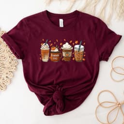 Fall Coffee T Shirt for Women Thanksgiving Retro Short Sleeves Tee Fall Pumpkin Spice Tshirt Trendy Autumn Winter Women Clothes