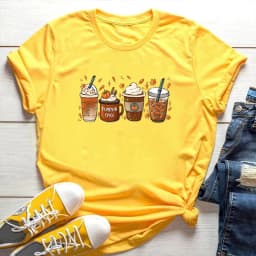 Fall Coffee T Shirt for Women Thanksgiving Retro Short Sleeves Tee Fall Pumpkin Spice Tshirt Trendy Autumn Winter Women Clothes