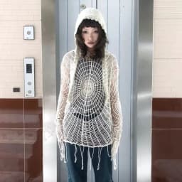 Karrram Japanese Y2k Hollow Out Knitted Top Trashy 2000s Style Spider Web Pullover Vintage Harajuku Hole Hooded Knitwear Grunge