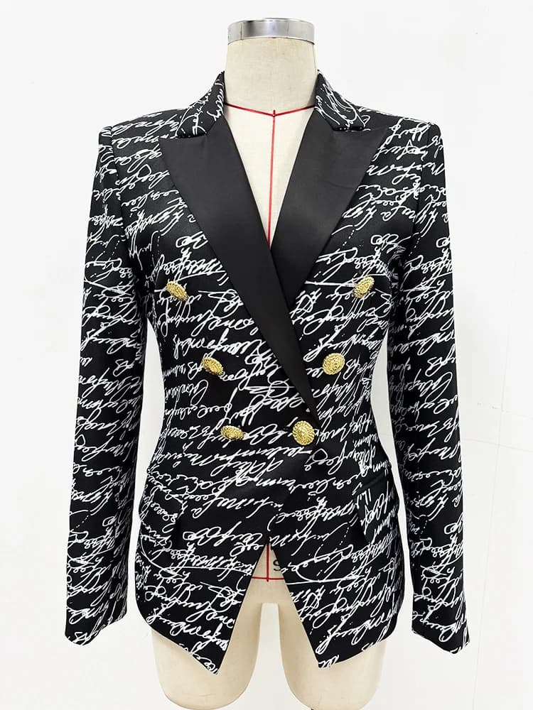 HIGH STREET Newest 2026 Stylish Designer Jacket Women's Love Letters Printed Double Breasted Blazer