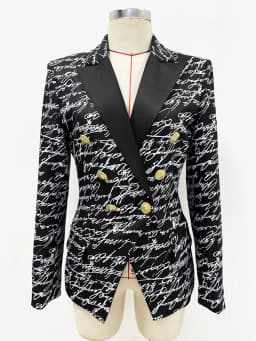 HIGH STREET Newest 2026 Stylish Designer Jacket Women's Love Letters Printed Double Breasted Blazer